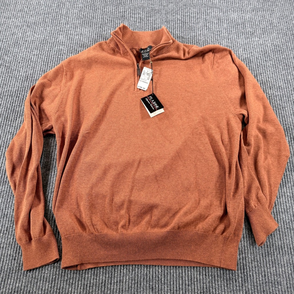 Jos. A. Bank Signature Collection 1/4 Zip Men L Rust Orange 100% Pima Cotton